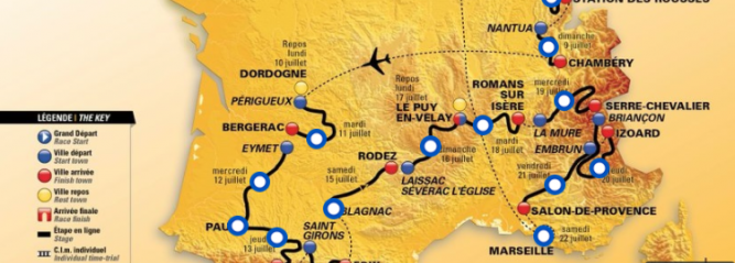 Image représentant le circuit du Tour de France 2017, qui passe en Dordogne