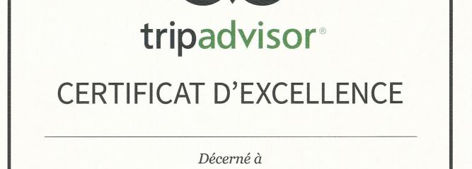 Image du certificat d'excellence Tripadvisor 2015 décerné aux Montgolfières du Périgord